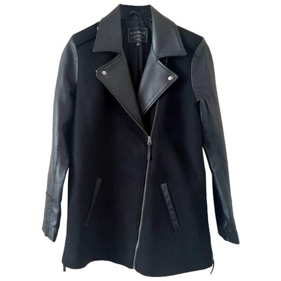 Lucky Brand Wool and Leather Mid Length Biker Jacket - Picture 1 of 11
